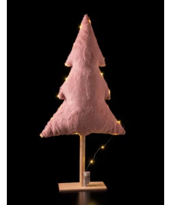 Albero peluche con luci led e pianta in legno, 100 cm